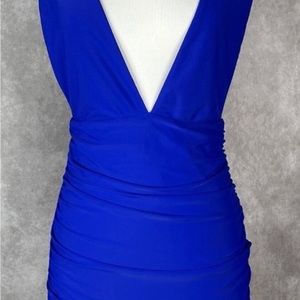 Superdown Shelby Plunge Neck Ruched Cobalt Blue Mini Dress Size S NWT